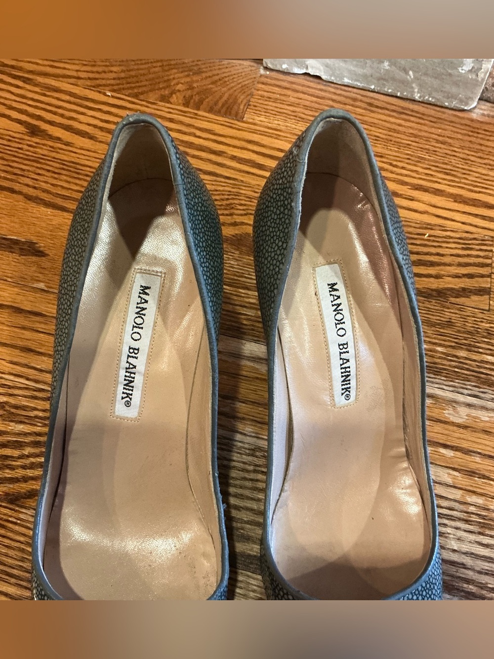 Manolo Blahnik Silver Stingray-Texture Pointed Toe Pumps - Picture 8 of 10